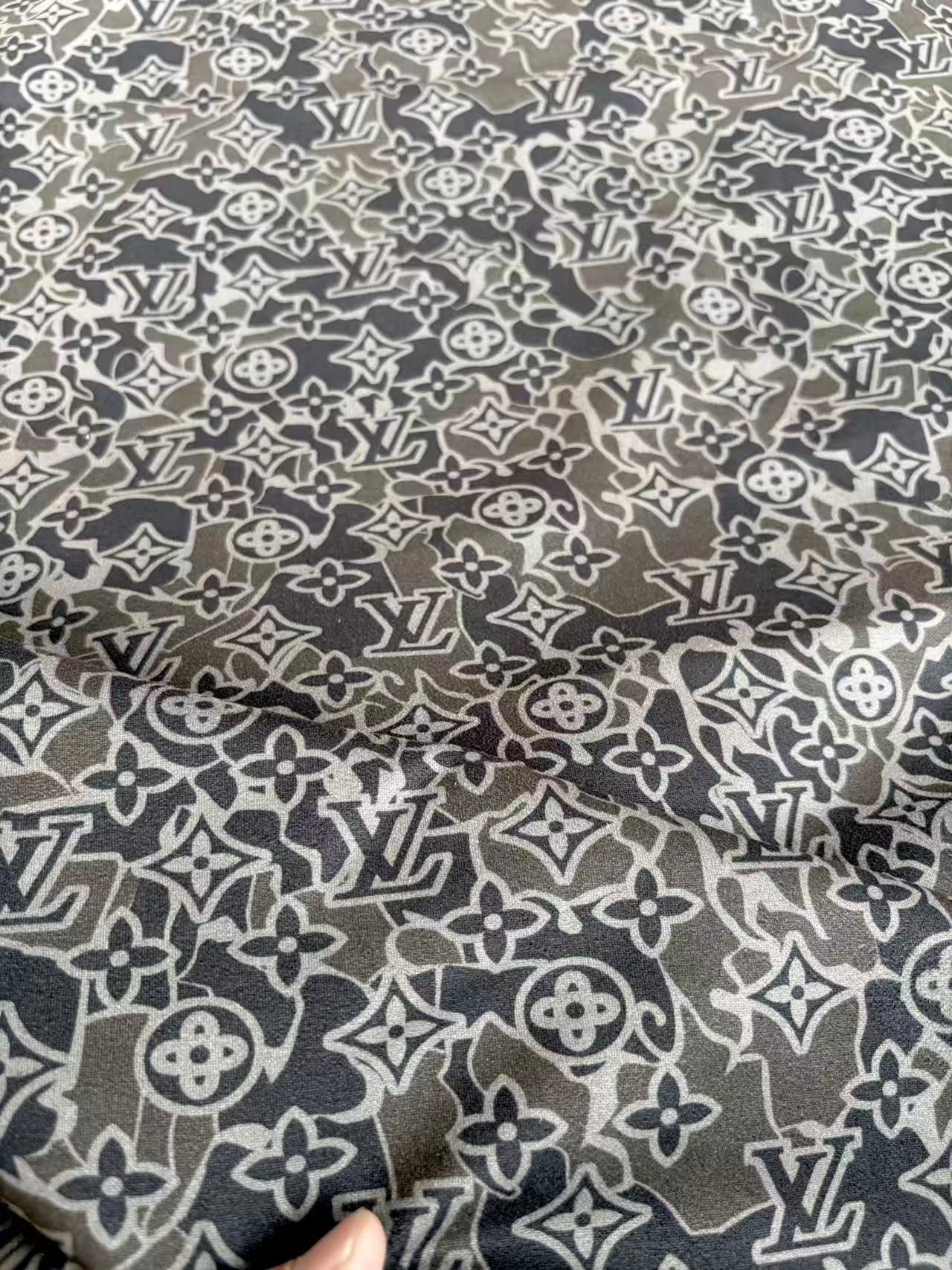 Black Camo LV Wrap Suede Velvet Fabric for DIY Upholstery