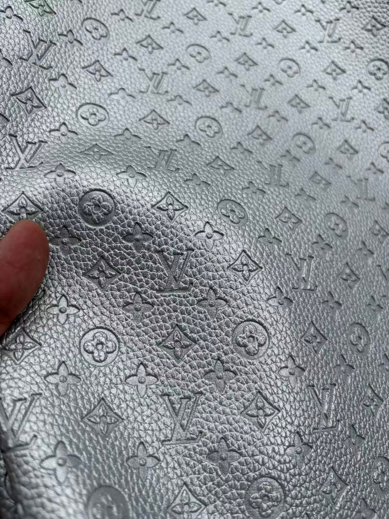 Silver Small LV Embossed Leather for DIY Helmet Sneaker