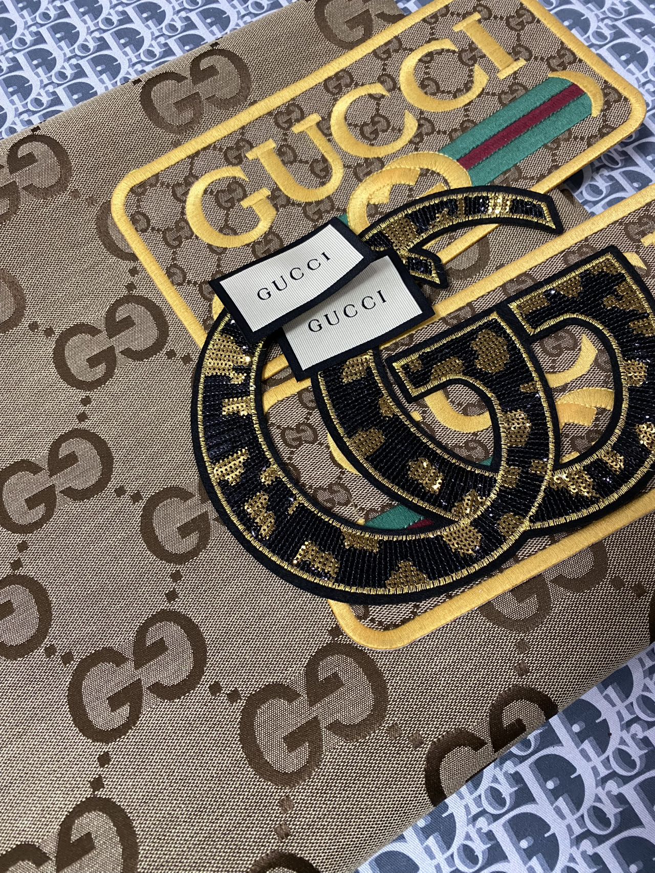 Brown Gucci Jacquard Fabric Gucci Patches Tag Label Bundle Sale