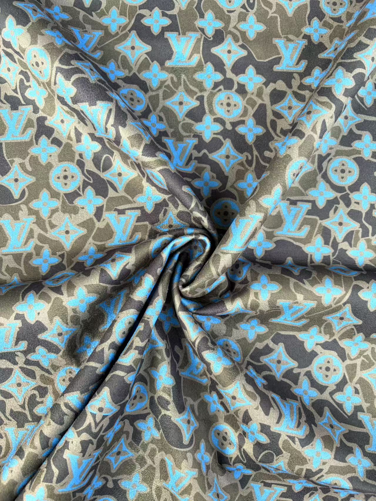 Black Blue LV Camo Suede Wrap Velvet Upholstery Fabric for Speaker Cover