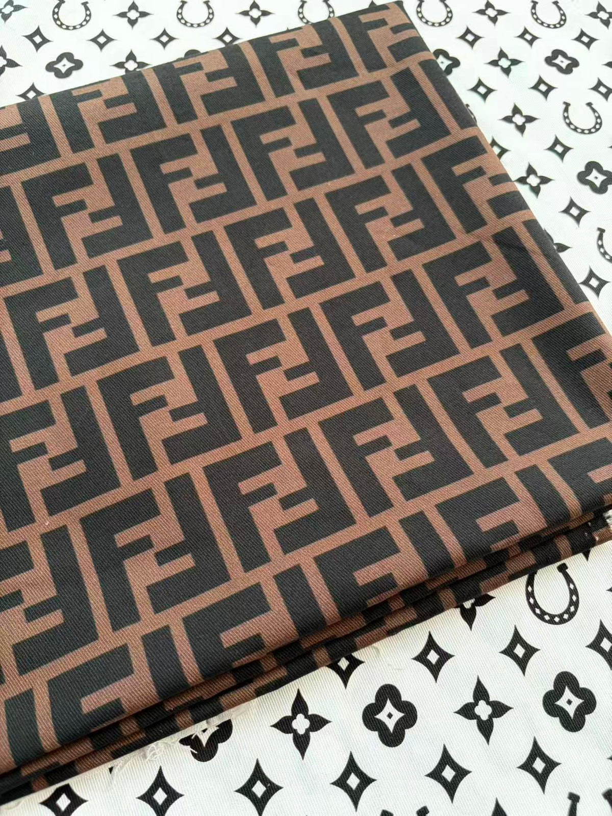 Brown Fendi Cotton Sewing Fabric for DIY Custom Crafts Projects