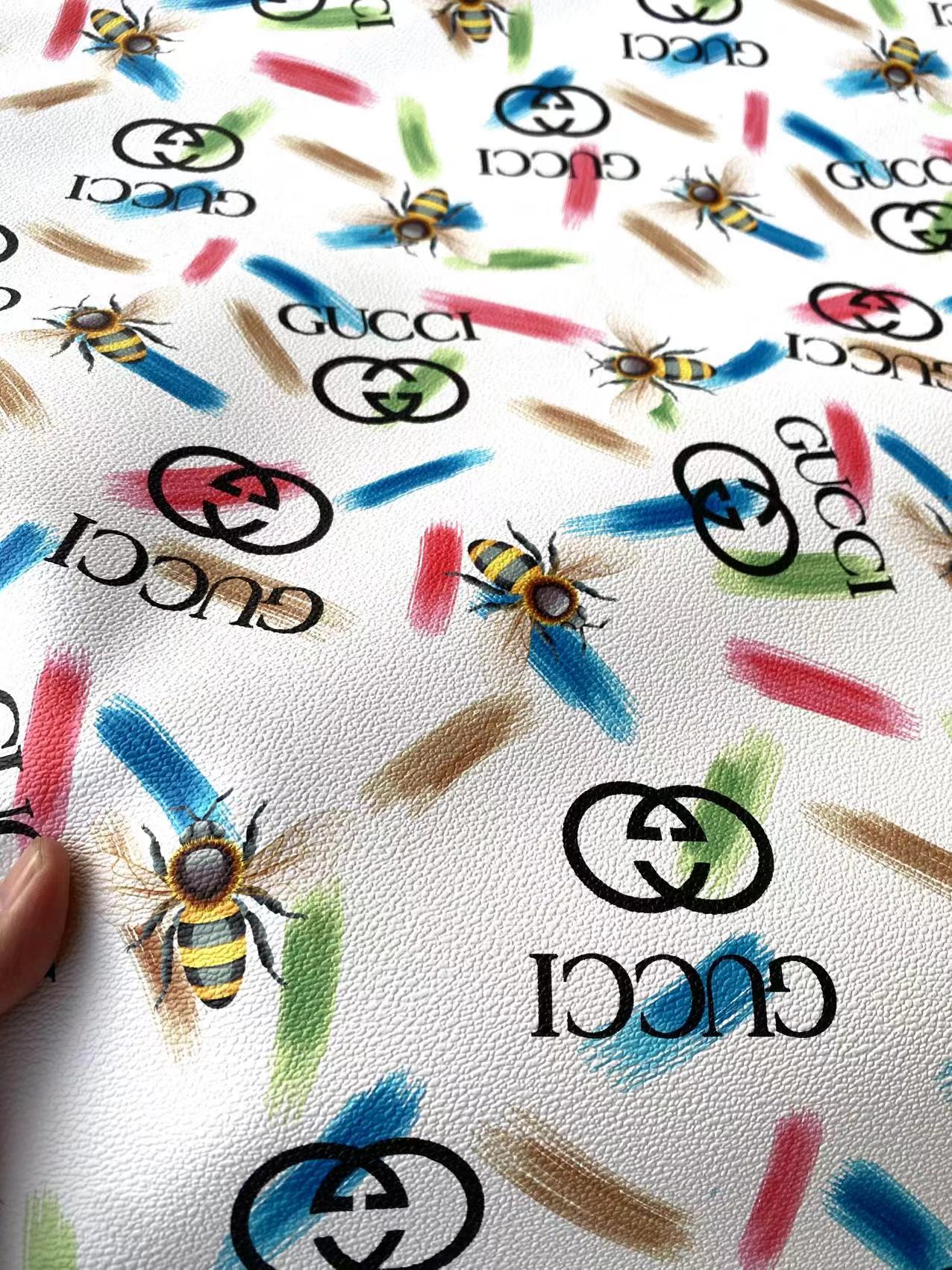 Gucci Bee Colorful  Designer Leather Sheet Sold by Yard