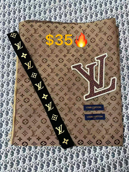 Classic Brown LV Jacquard Fabric Elastic Tags Bundle