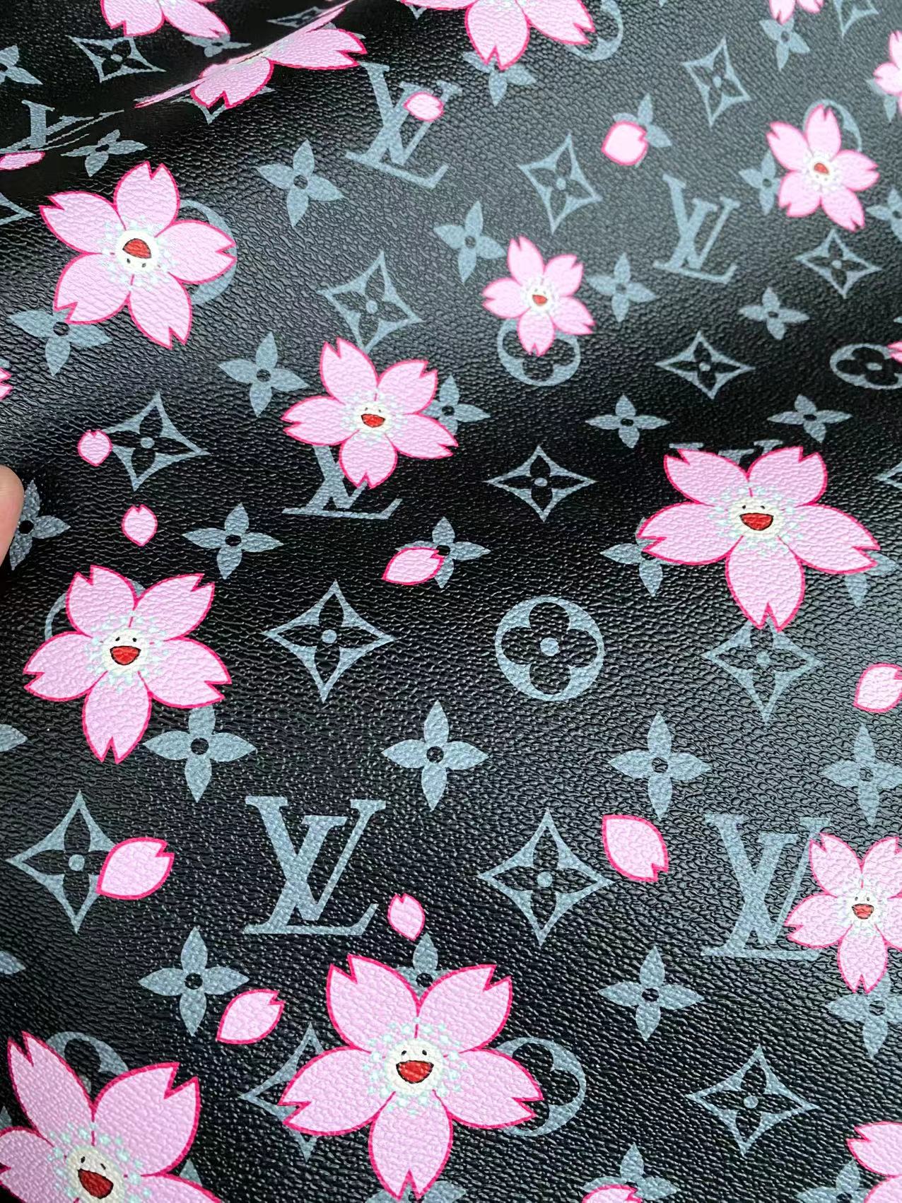 Black Cherry Takashi Murakami LV Leather Sheet for DIY