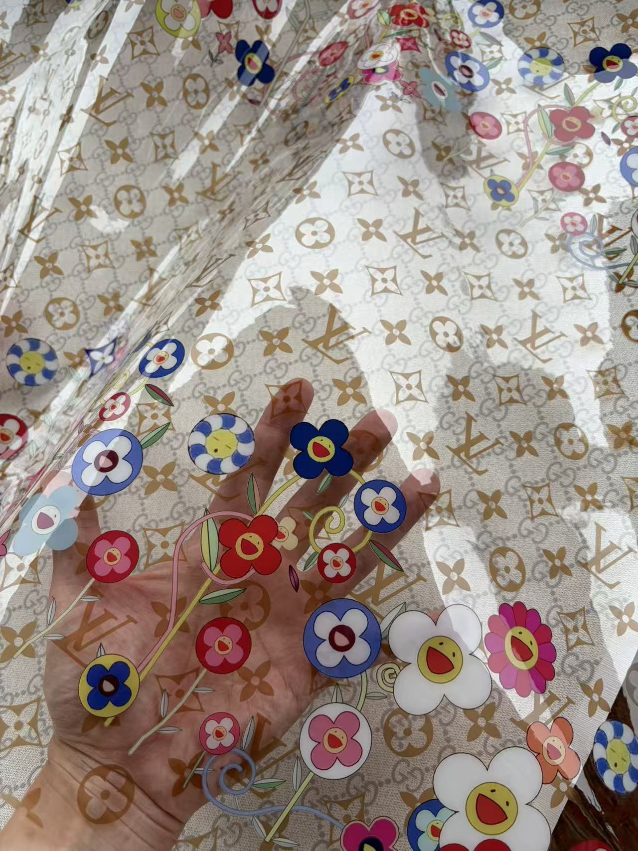 Transparent Takashi Murakami LV PVC Raincoat Jelly Bag Fabric