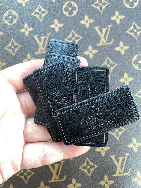 Black Gucci Label Badge Authentic Leather Handmade Accessory