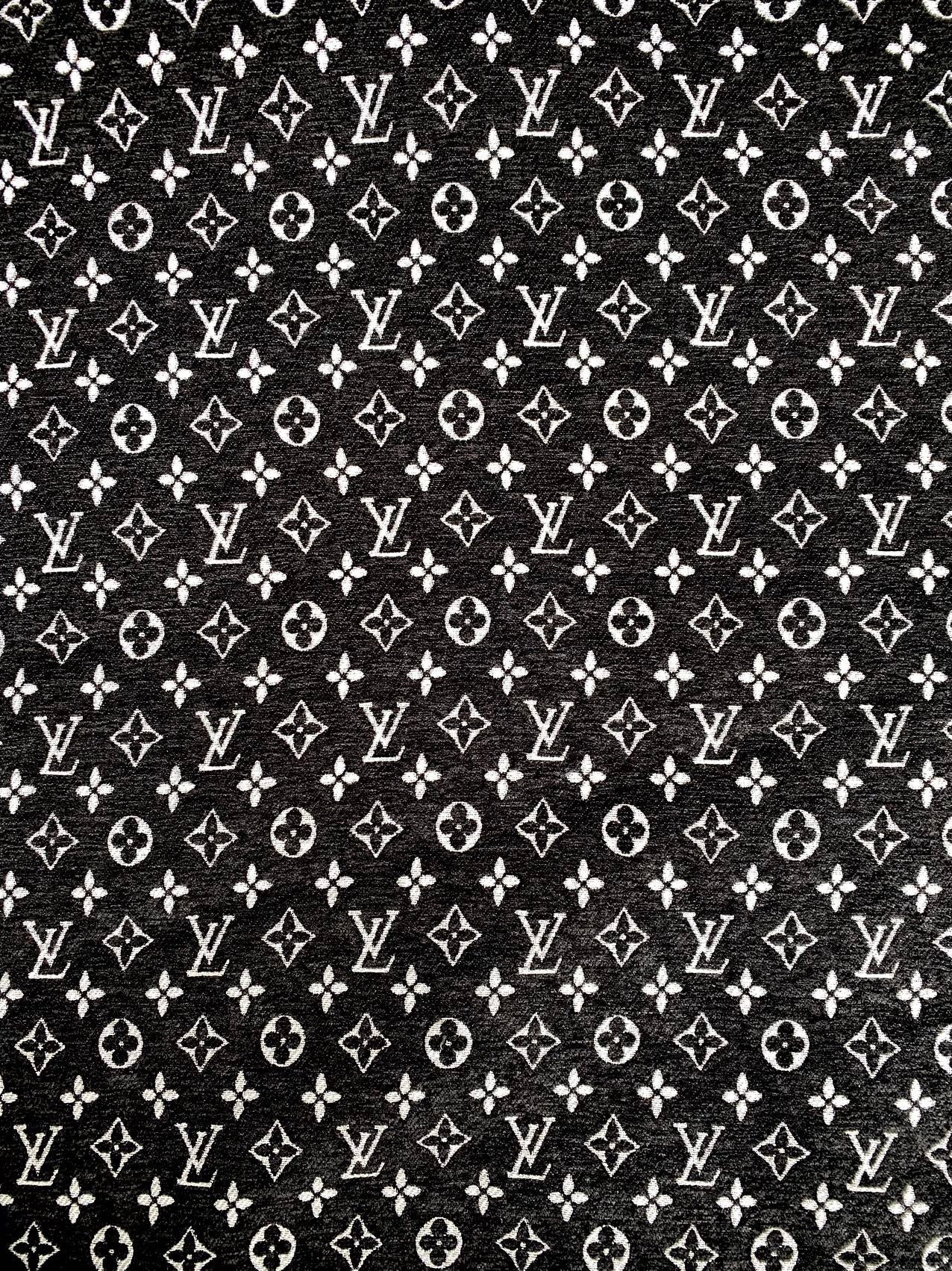 Black Chenille LV Fabric Louis Vuitton Designer Furniture Fabric for Handmade DIY Sewing