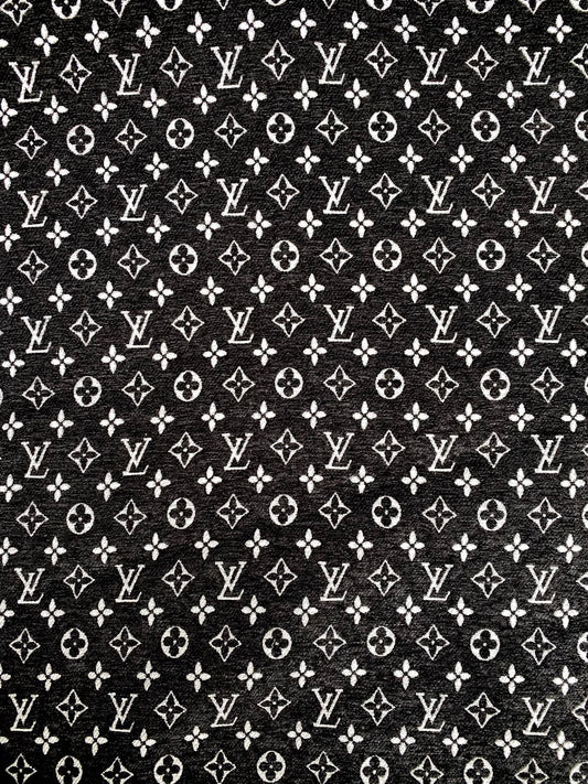 Black Chenille LV Fabric Louis Vuitton Designer Furniture Fabric for Handmade DIY Sewing