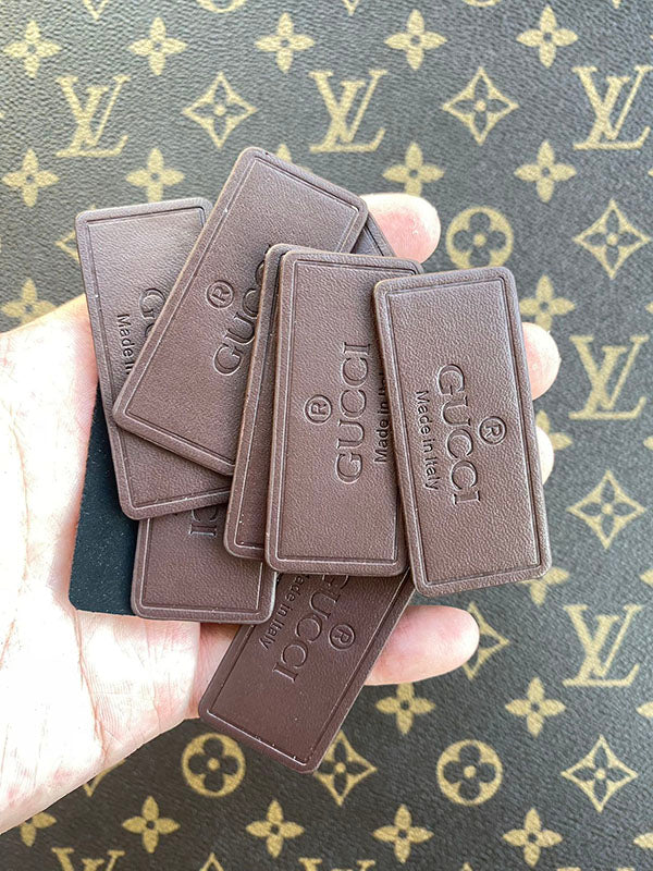 Brown Gucci Label Badge Authentic Leather Handmade Accessory