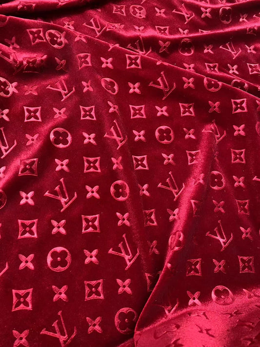 Luxury Burgundy LV Velvet Fabric for Custom Sneakers Sewing Car Headliner Upholstery