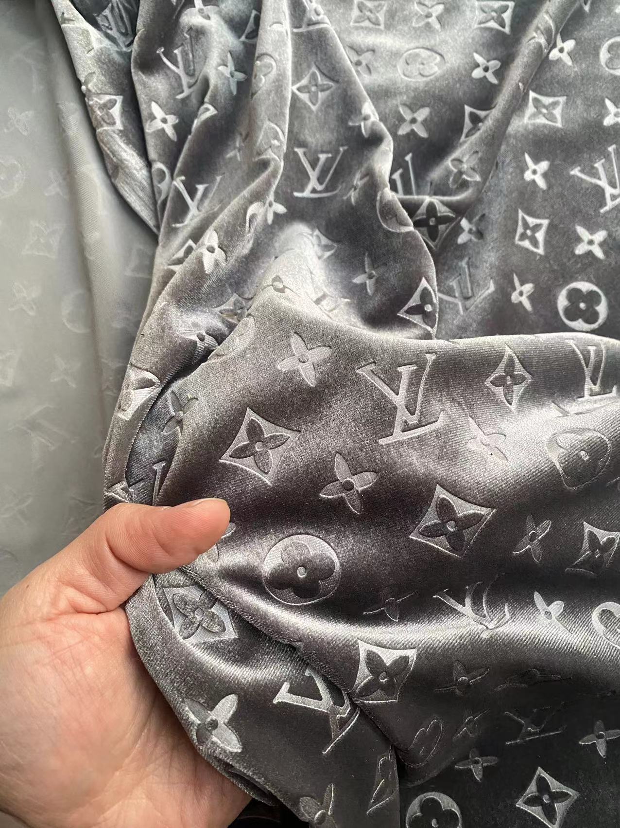Grey LV Velvet Custom Sneakers Fabric