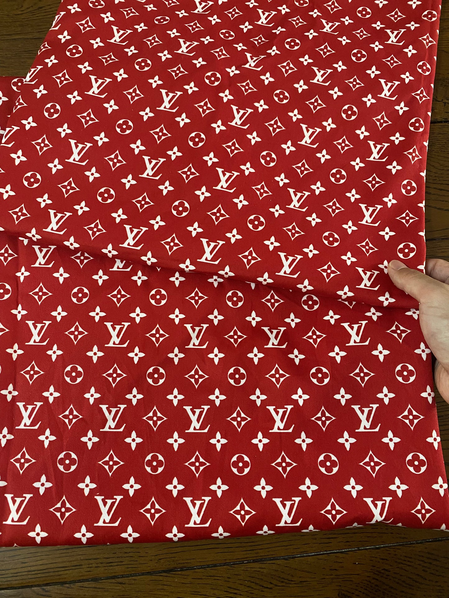 Red White Louis Vuitton Monogram Designer Shirt Fabric for Custom Handmade DIY