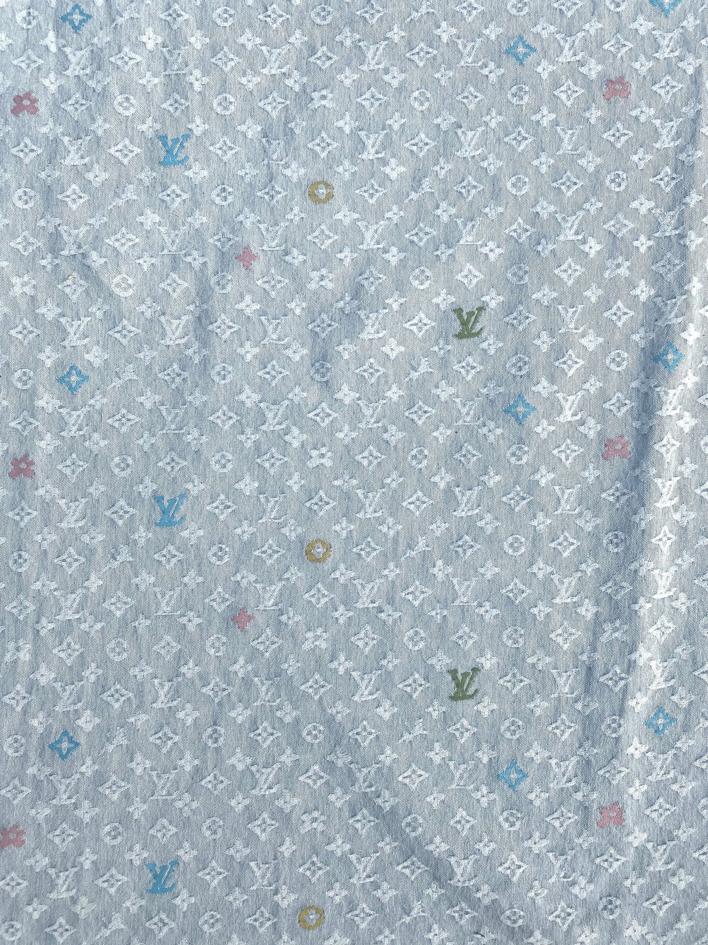 Light LV Louis Vuitton Denim Fabric Sold by Yard for Custom Handmade Jeans DIY