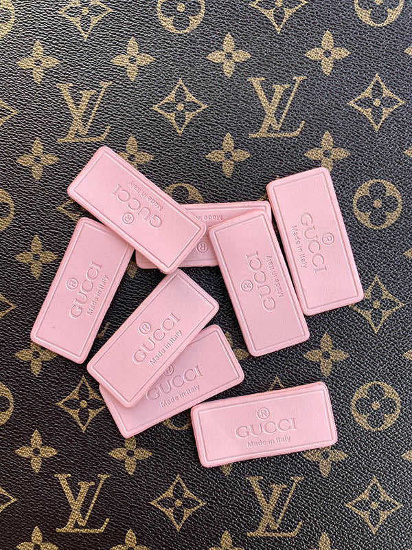 Pink Gucci Label Badge Authentic Leather Handmade Accessory