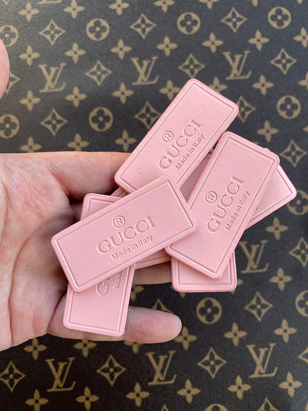 Pink Gucci Label Badge Authentic Leather Handmade Accessory