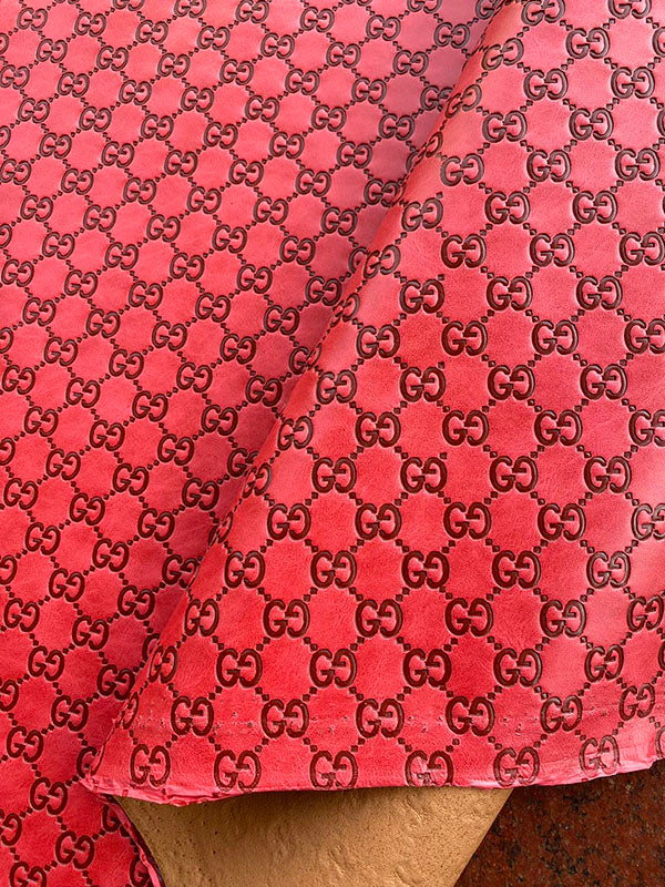 Red Embossed Gucci Upholstery Leather Fabric for Sneakers Customshoes