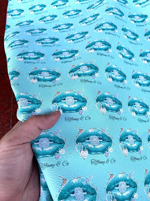 Tiffany Blue Tips Custom Leather Designer Fabric for DIY Crafts Projects