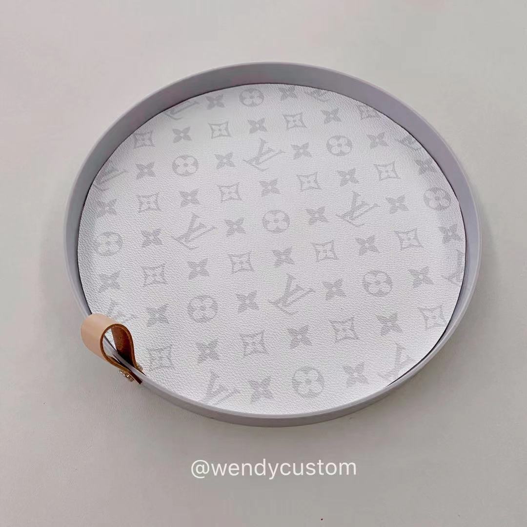White Grey LV Tray With Leather Strap