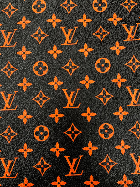 Black Orange LV Monogram Custom Leather for Sneakers Upholstery Car Upholstery