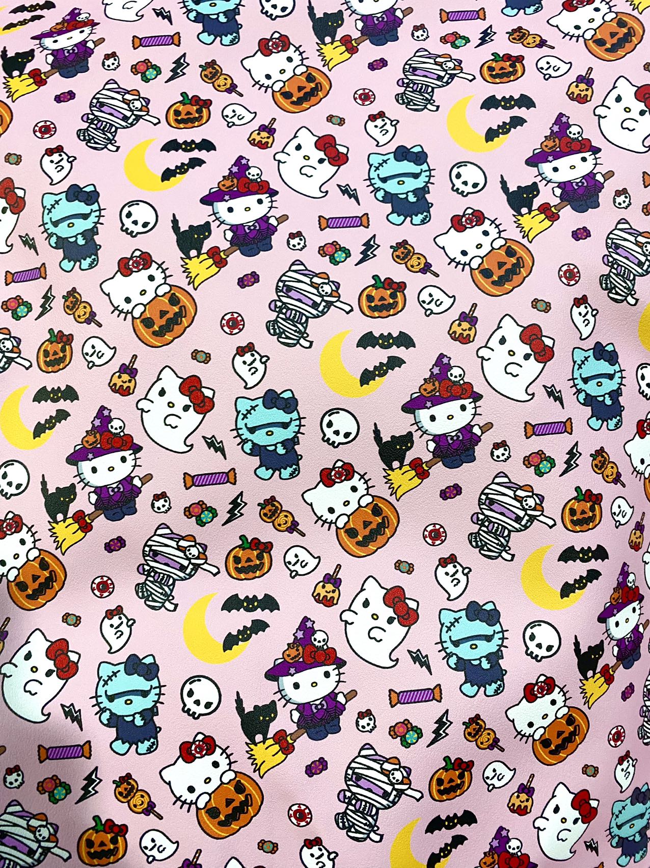 Pink Hello Kitty Halloween Faux Leather Fabric for Handmade Sewing Nail Panel Creation