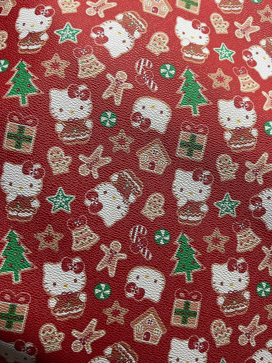 Red Hello Kitty Christmas Design Leather Fabric for Handmade DIY Crafts Sewing Product