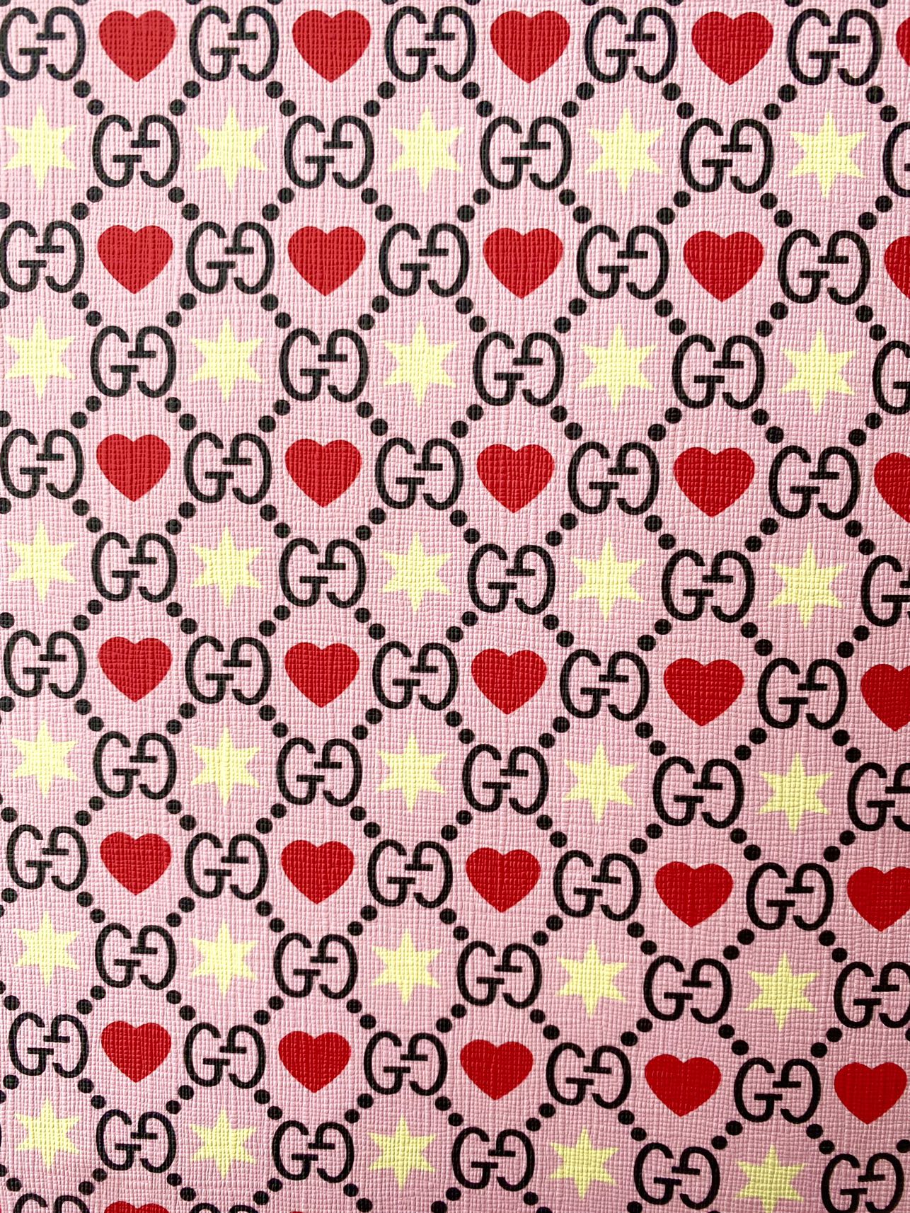 Pink Romantic Valentine's Day Heart Gucci Faux Leather Fabric for Purse Bags Sewing Upholstery