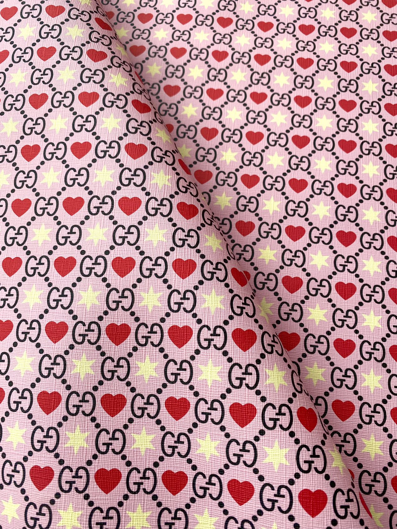 Pink Romantic Valentine's Day Heart Gucci Faux Leather Fabric for Purse Bags Sewing Upholstery