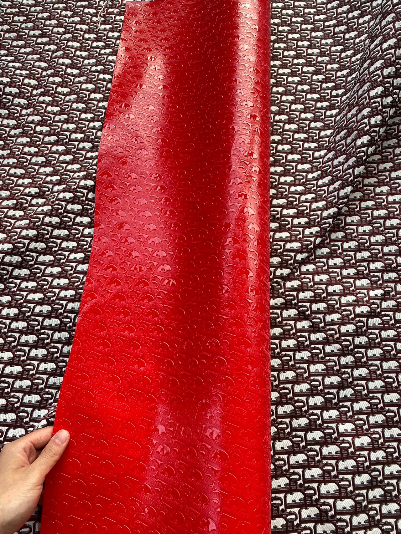 Red Dior Mirror Surface Vinyl Custom Sneakers Upholstery Sewing Fabric