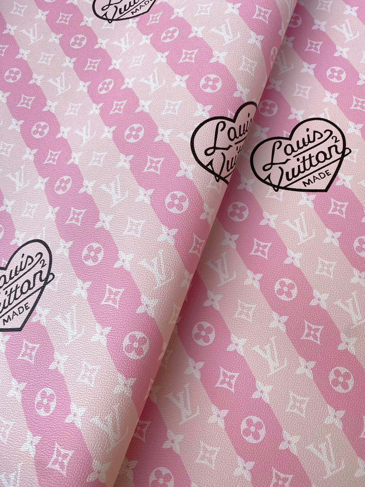 Pink Louis Vuitton LV Stripe Heart Faux Leather Fabric for Handmade Custom Sneakers Sewing DIY