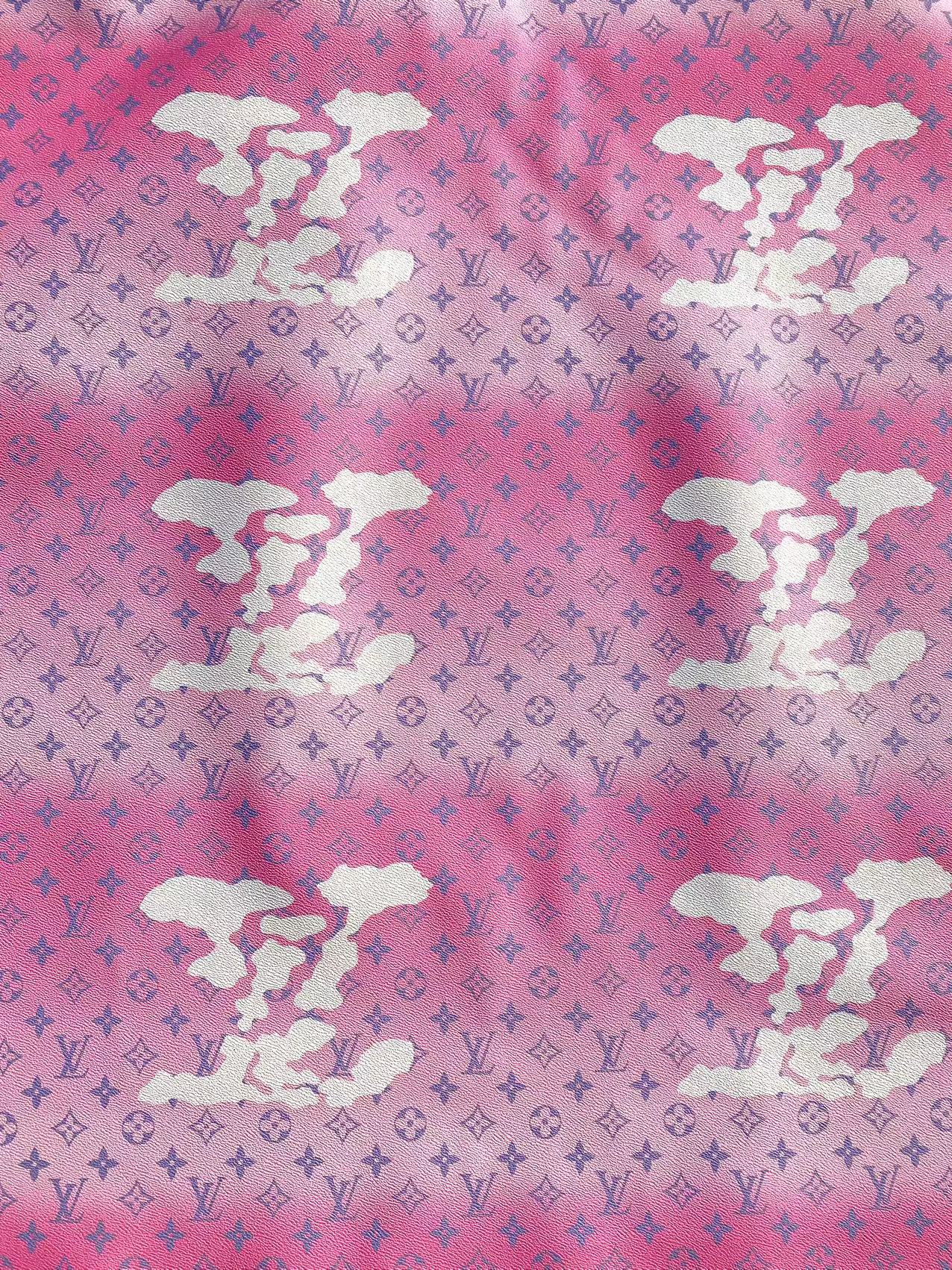 Pink LV Louis Vuitton Cloud Designer Faux Leather Fabric for Handmade DIY Sewing Project Upholstery