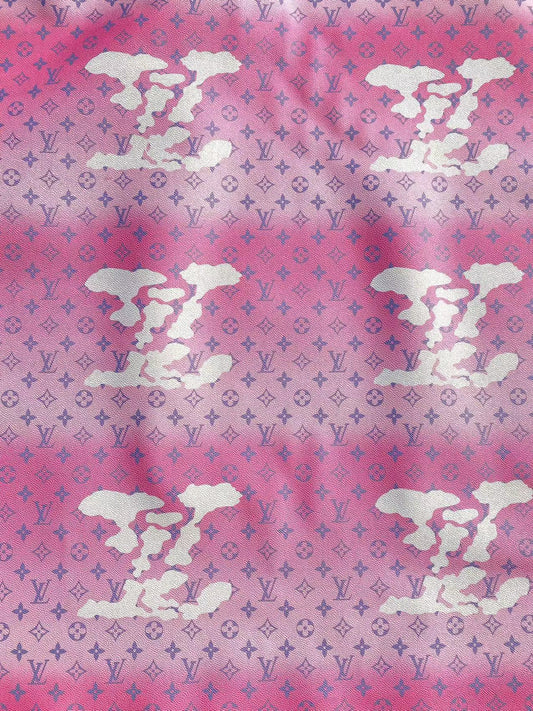 Pink LV Louis Vuitton Cloud Designer Faux Leather Fabric for Handmade DIY Sewing Project Upholstery