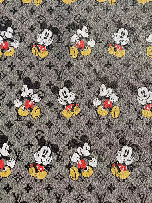 Grey Mickey Mouse LV Louis Vuitton Cartoon Designer Faux Leather Sheet Custom Sneakers