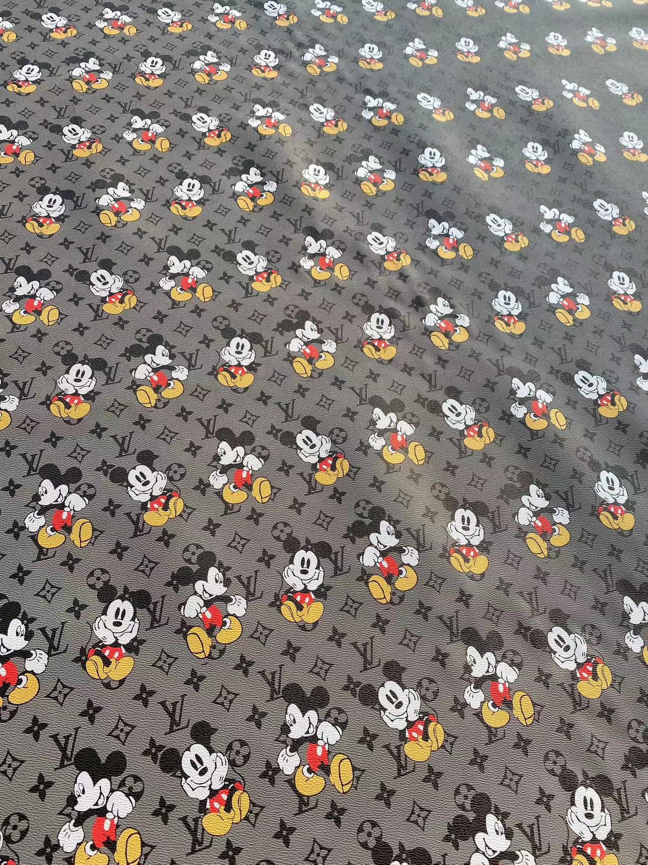 Grey Mickey Mouse LV Louis Vuitton Cartoon Designer Faux Leather Sheet Custom Sneakers