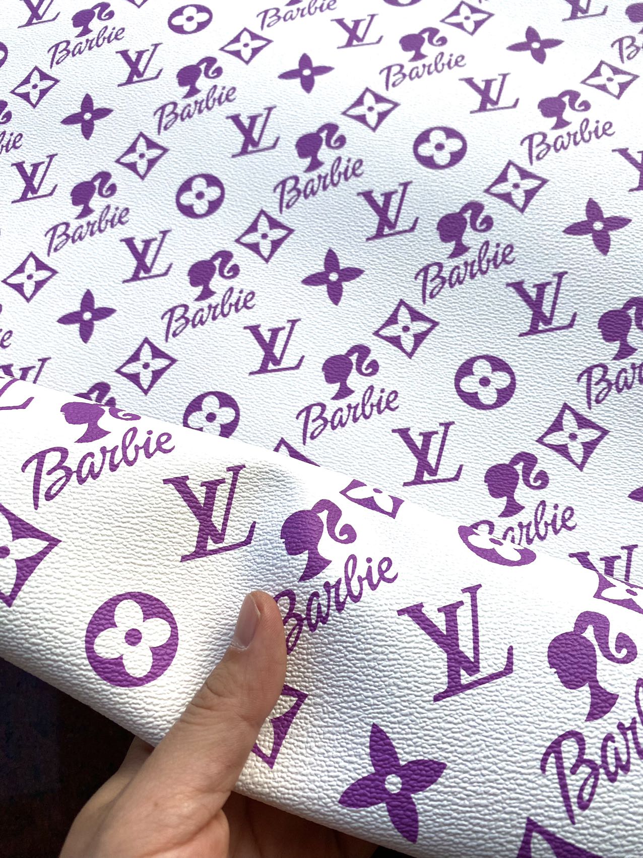 Purple Barbie Louis Vuitton Custom Leather Sheet Faux Leather for Handmade Sewing Upholstery