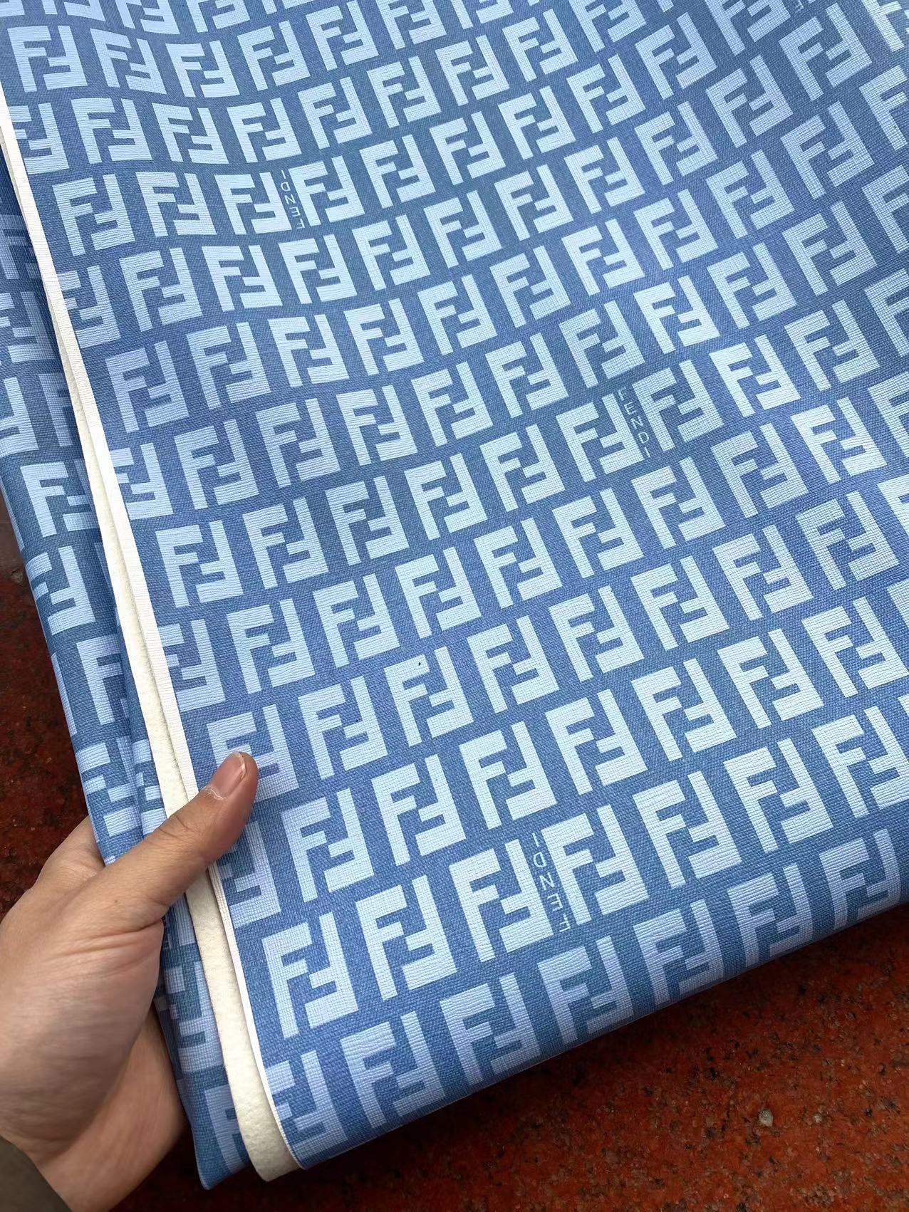 Light Blue FF Fendi Vinyl Material Faux Leather Sheet for Handmade Sewing Projects