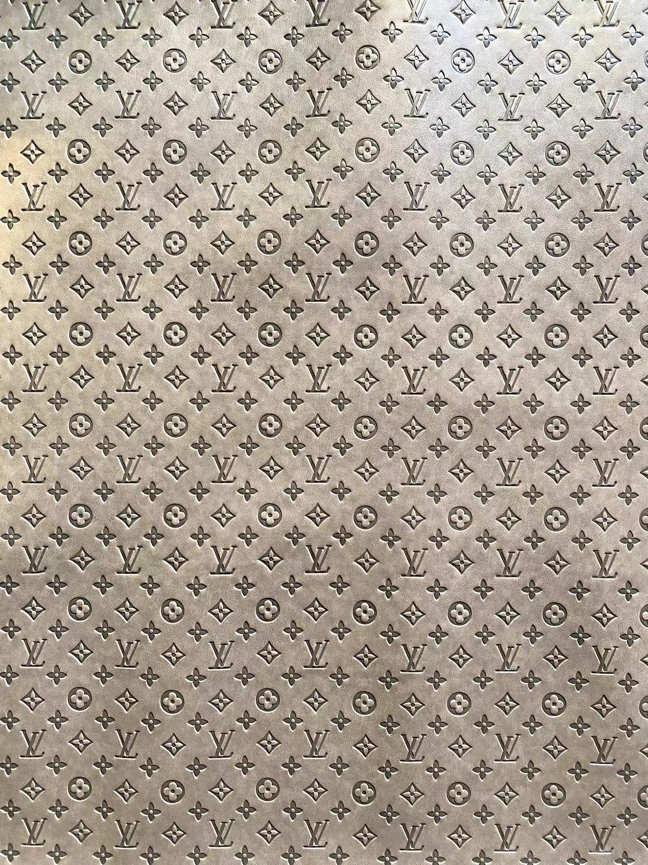 Premium Grey Embossed LV Louis Vuitton Faux Leather Designer Fabric for Handmade DIY Crafts
