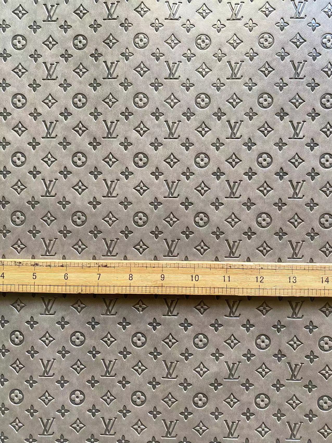 Premium Grey Embossed LV Louis Vuitton Faux Leather Designer Fabric for Handmade DIY Crafts