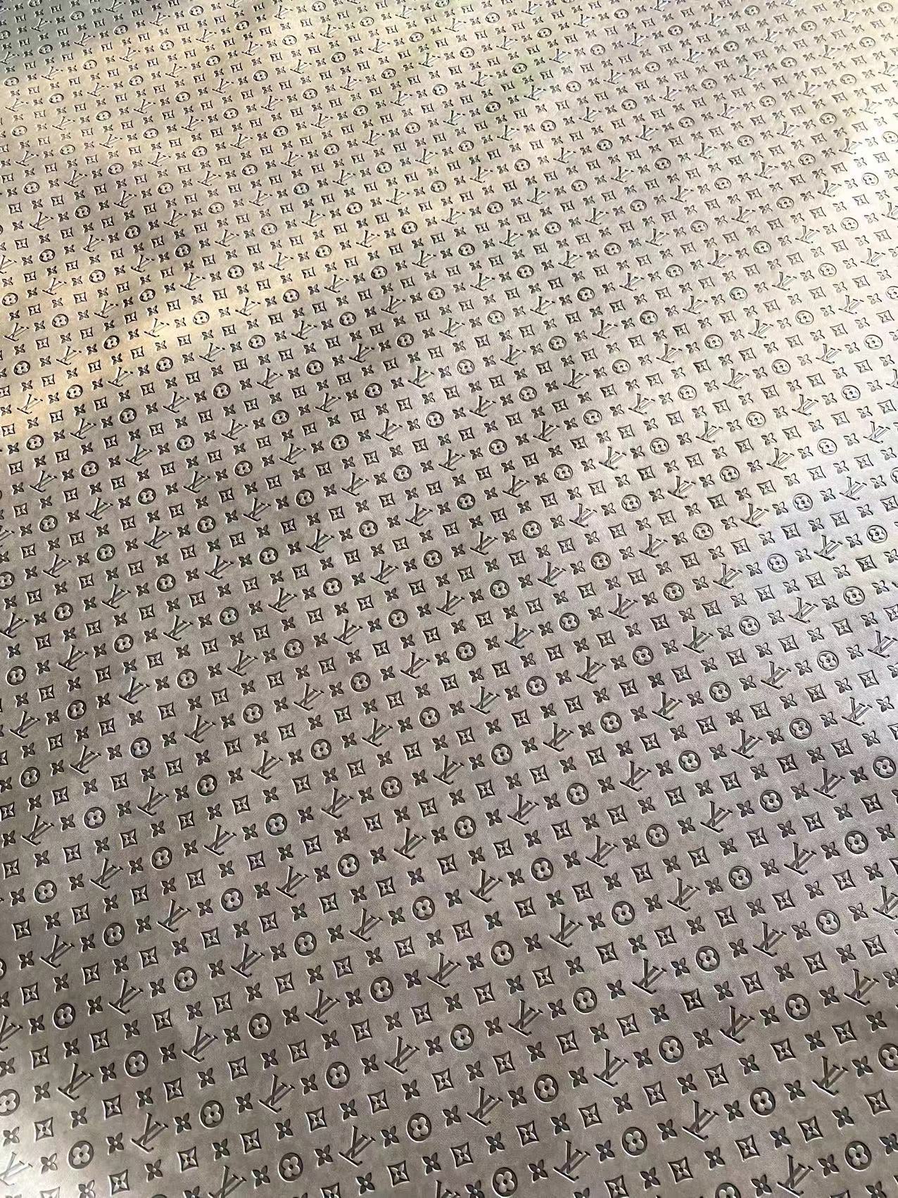 Premium Grey Embossed LV Louis Vuitton Faux Leather Designer Fabric for Handmade DIY Crafts