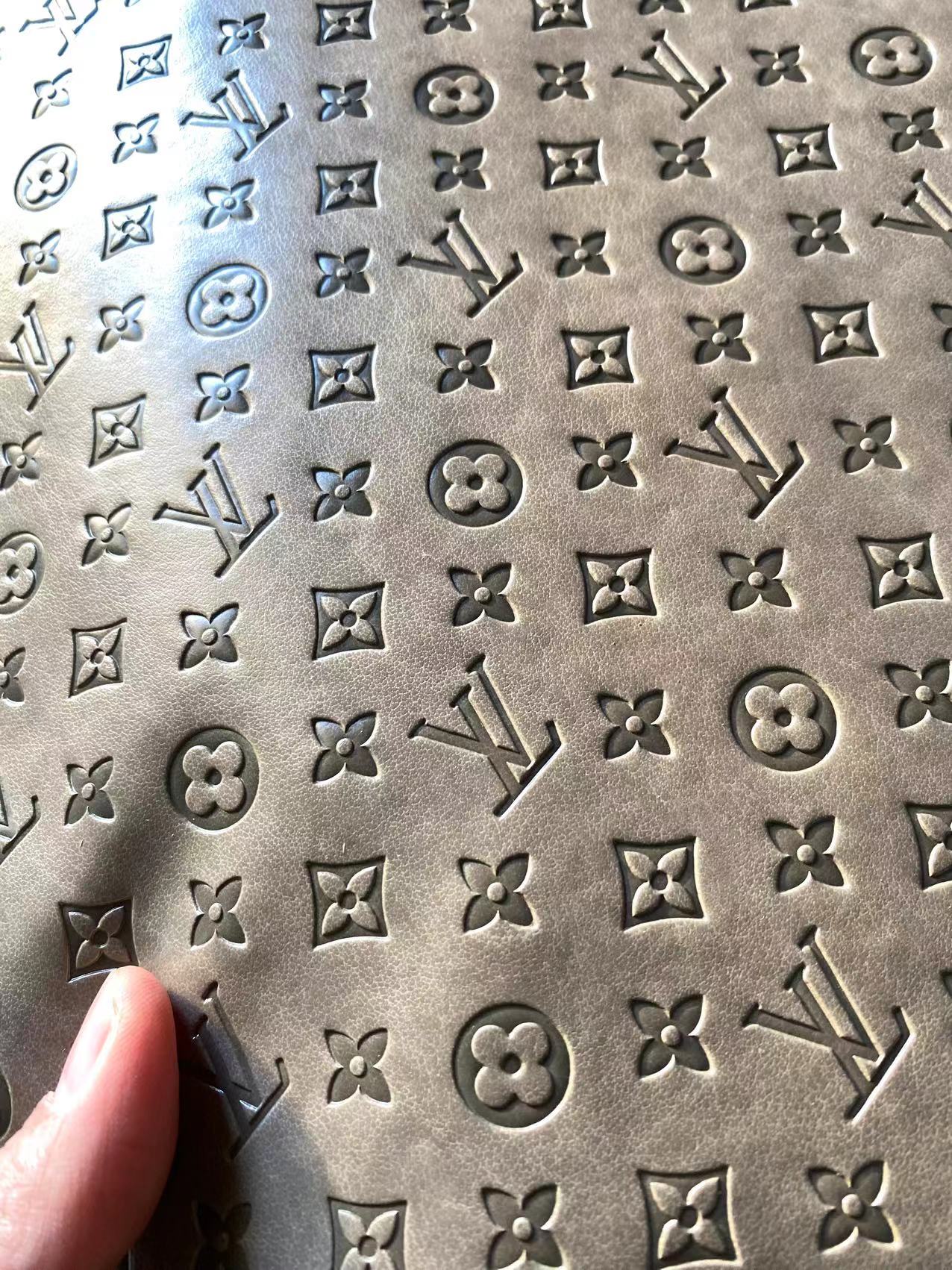 Premium Grey Embossed LV Louis Vuitton Faux Leather Designer Fabric for Handmade DIY Crafts