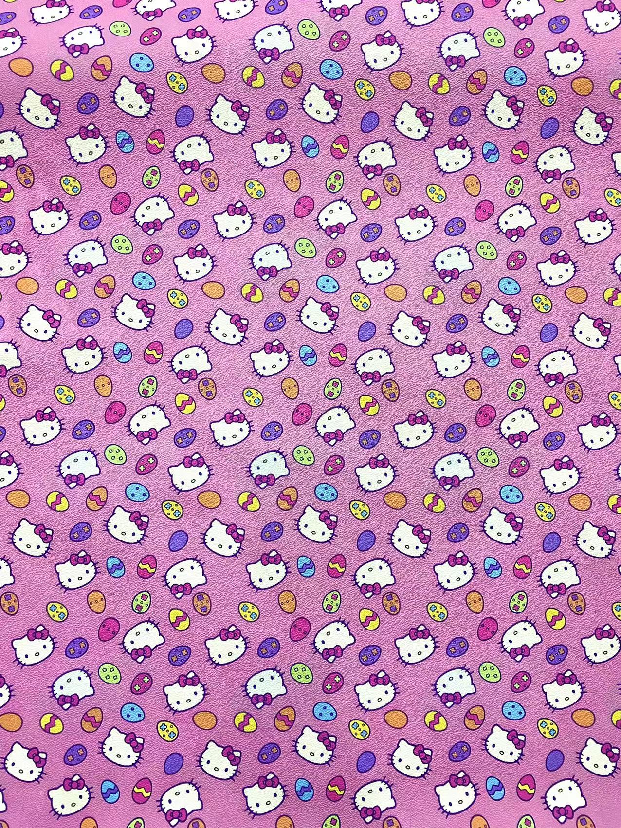 Pink Cartoon Hello Kitty Faux Leather Vinyl Leather Sheet for DIY Sewing Custom Projects