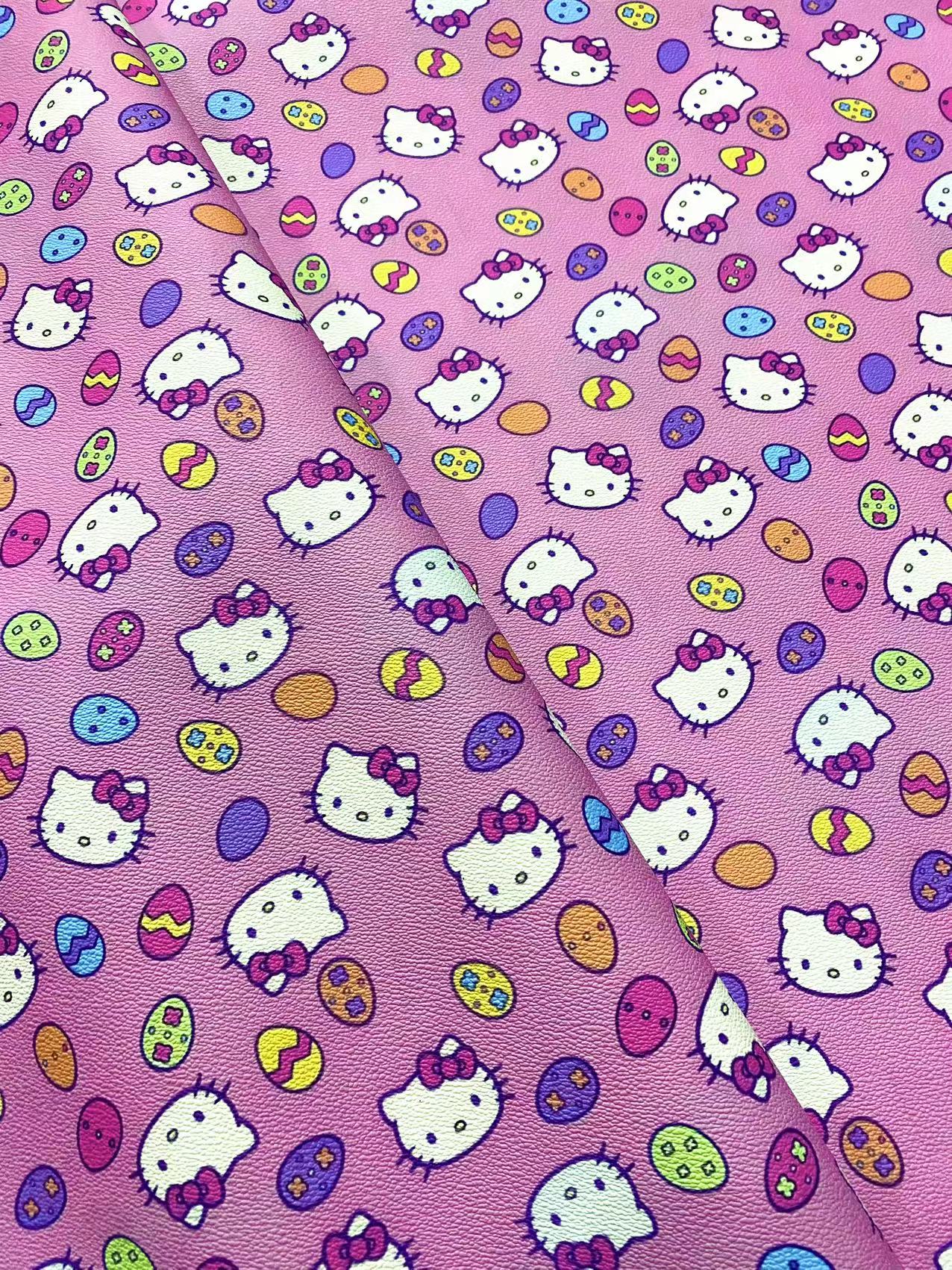 Pink Cartoon Hello Kitty Faux Leather Vinyl Leather Sheet for DIY Sewing Custom Projects