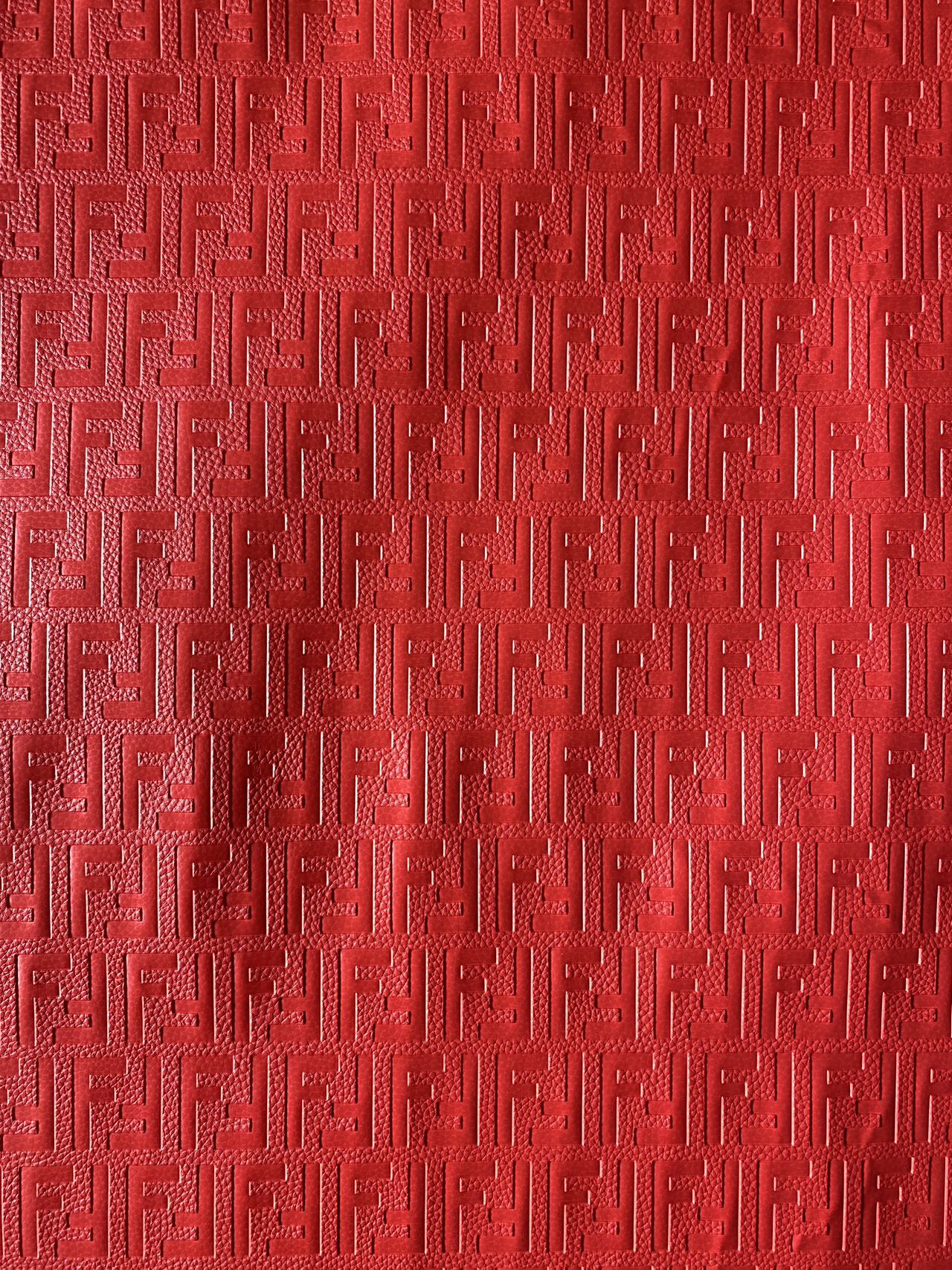 Soft Red Embossed Fendi Custom Designer Faux Leather Sheet for Helmet DIY Sewing Projects