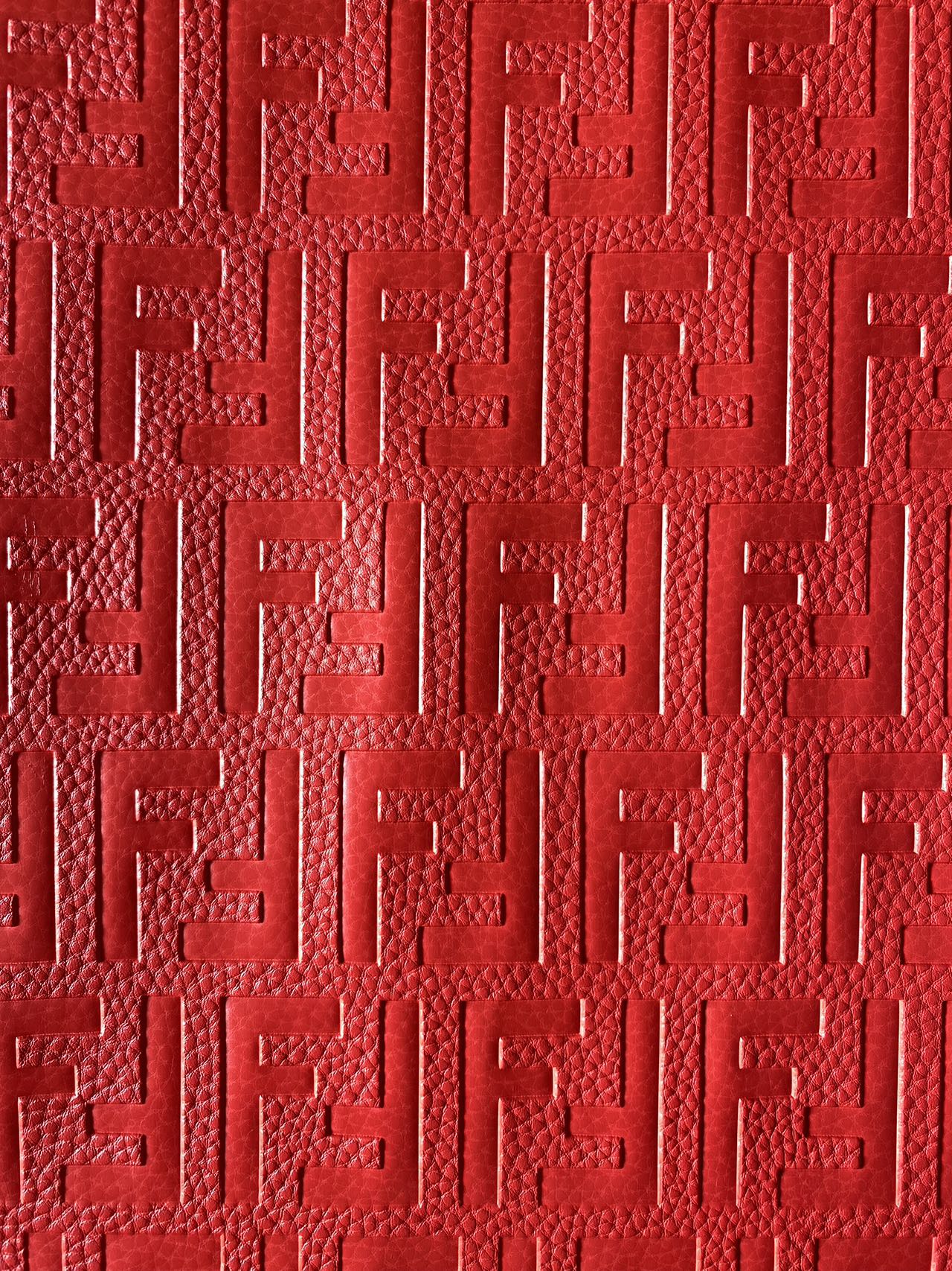 Soft Red Embossed Fendi Custom Designer Faux Leather Sheet for Helmet DIY Sewing Projects