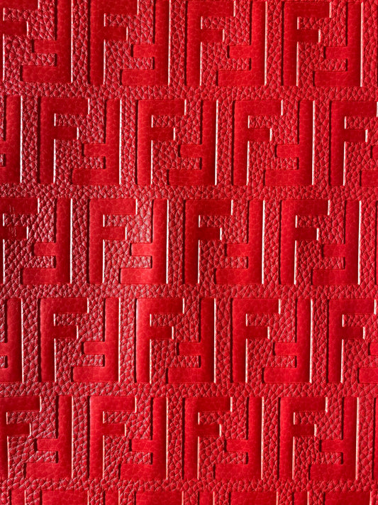 Soft Red Embossed Fendi Custom Designer Faux Leather Sheet for Helmet DIY Sewing Projects