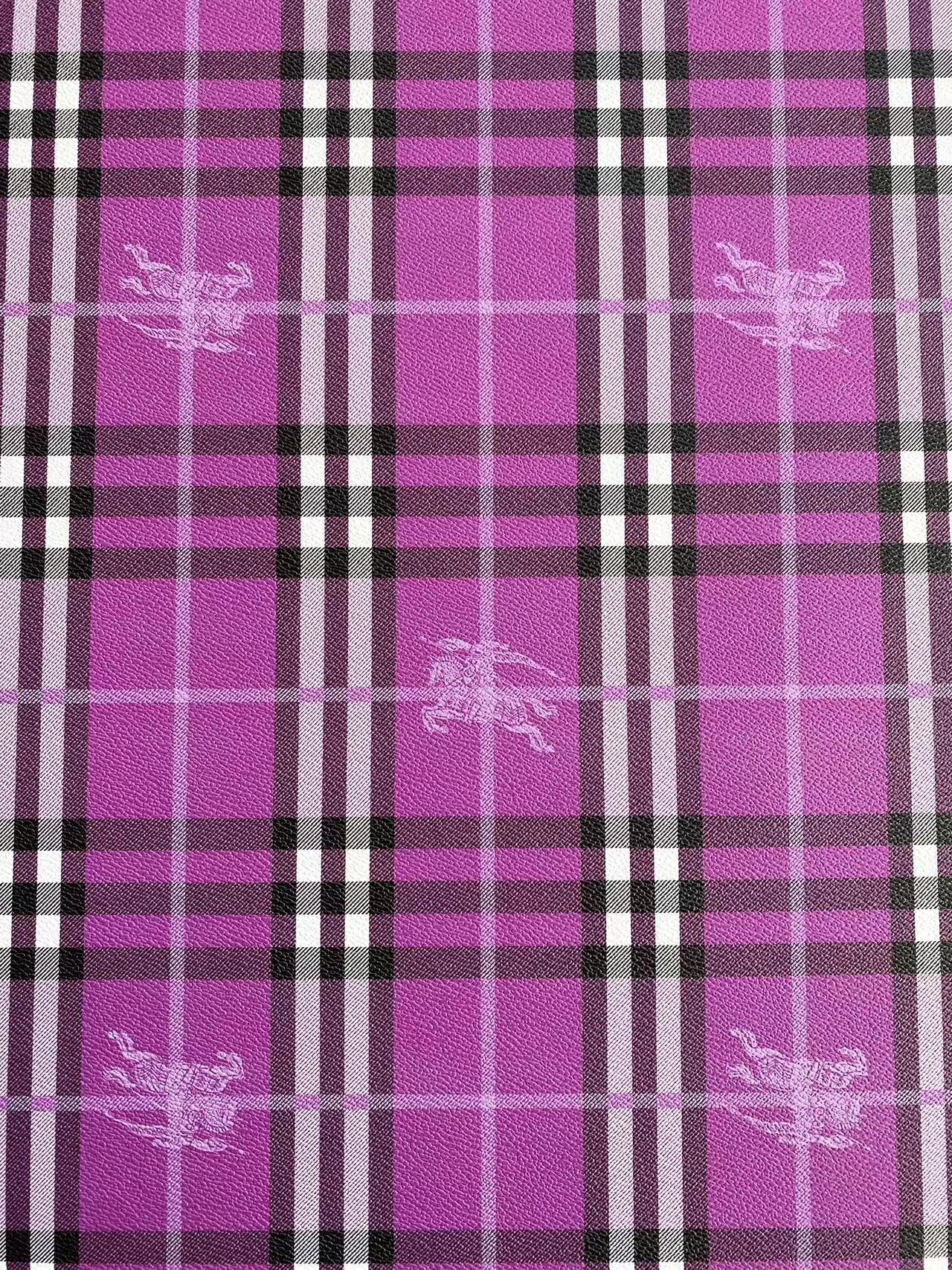Purple Burberry Vinyl Faux Leather Designer Fabric for Car Headliner Custom Upholstery