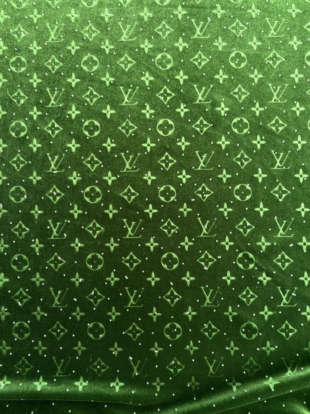 Green Diamond Fabric Louis Vuitton LV Velvet Fabric for Sneaker