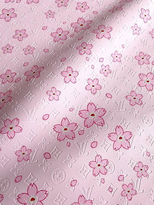 Pink Cherry LV Takashi Murakami Embossed Designer Leather Fabric
