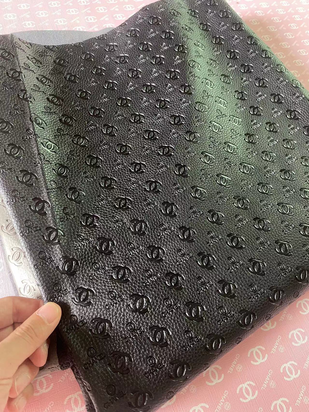 Premium Embossed Black Chanel Leather for Handmade Sewing Sneakers