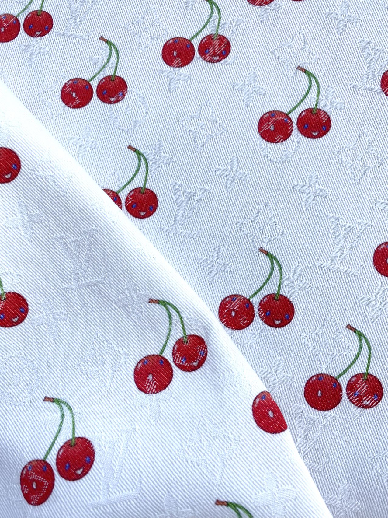 White Denim Designer Fabric Louis Vuitton MURAKAMI Cherry