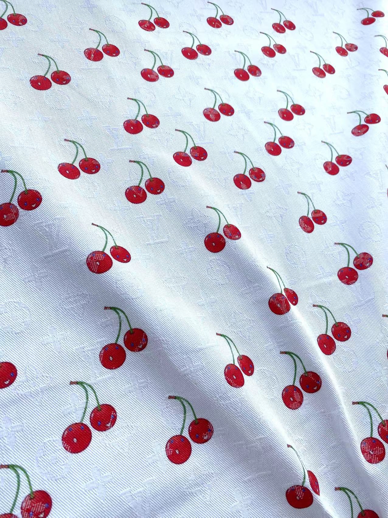White Denim Designer Fabric Louis Vuitton MURAKAMI Cherry